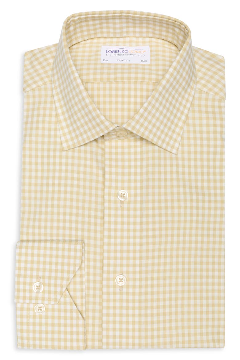 Gingham Trim Fit Cotton Shirt, Alternate, color, WHEAT