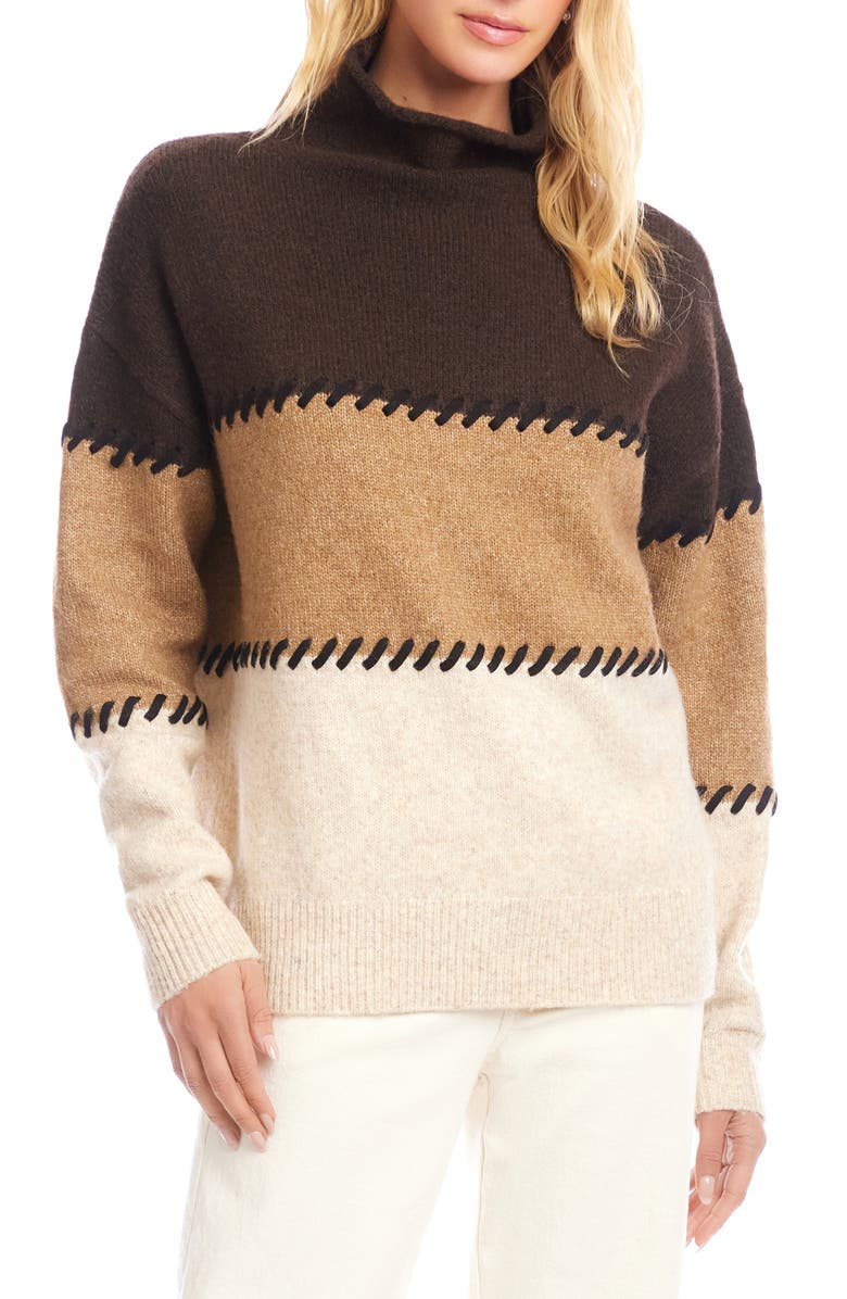 Karen Kane Colorblock Whipstitch Turtleneck Sweater, Main, color, Multi