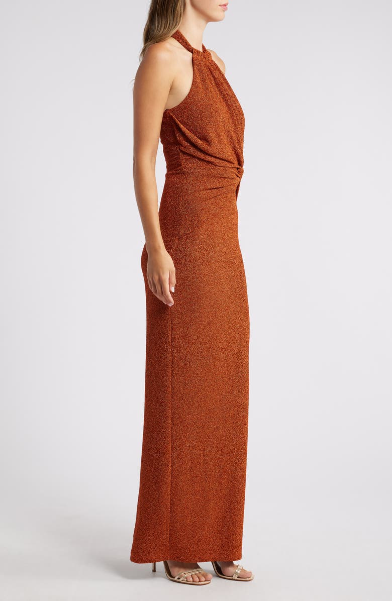 Black Halo Fina Metallic Halter Gown, Alternate, color,