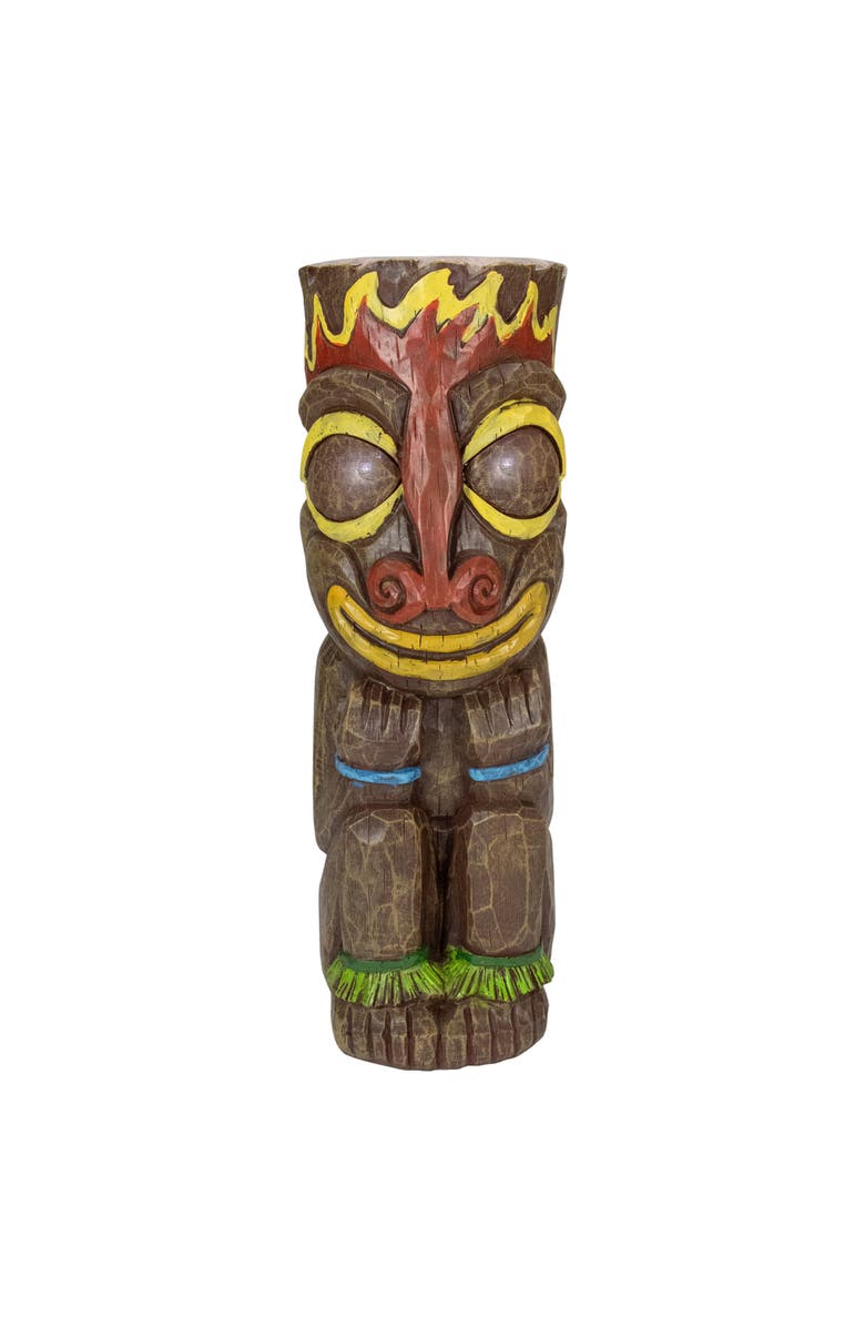 Northlight 16" Solar Lighted Polynesian Outdoor Garden Fire Tiki Statue, Main, color, Brown