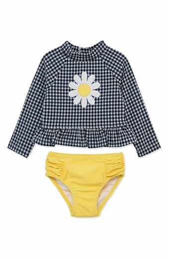 Little Me Gingham Daisy UPF 50+ Rashguard Top & Bikini Bottoms Set