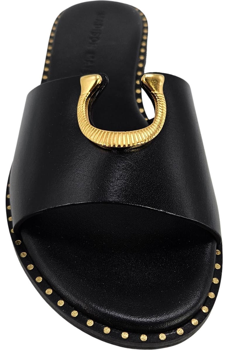 Madison Maison Horse Shoe Buckle Leather Flat Sandal, Alternate, color, Black