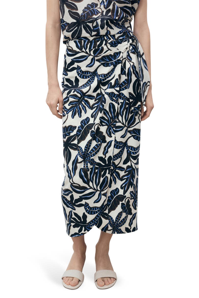 Print Linen Blend Faux Wrap Midi Skirt, Main, color, ECRU