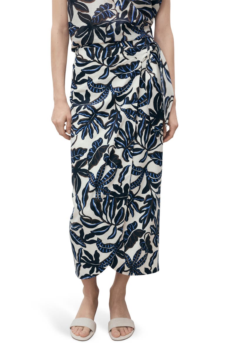 MANGO Print Linen Blend Faux Wrap Midi Skirt, Main, color,