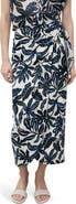 MANGO Print Linen Blend Faux Wrap Midi Skirt
