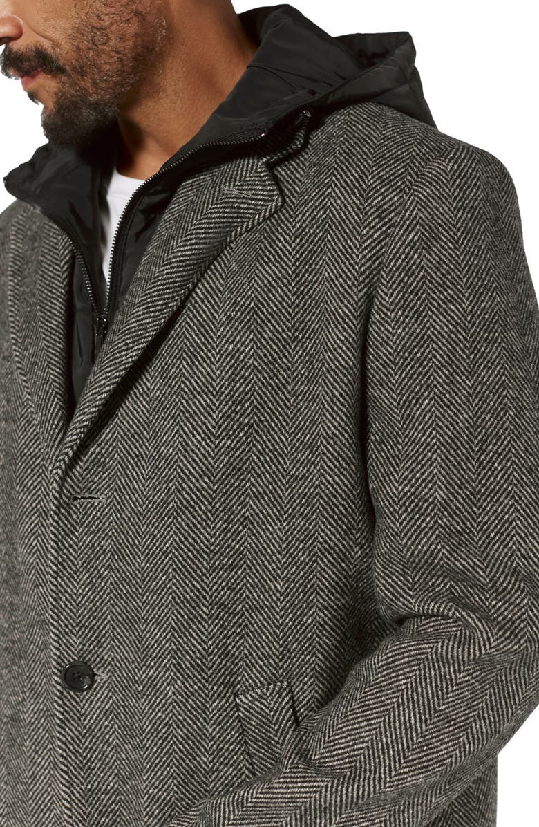 7 Diamonds The Downtown Wool Blend Herringbone Overcoat with Removable Hooded Bib, Alternate, color, 