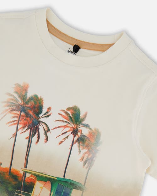 Deux Par Deux Little Boy's Short Sleeve Organic Cotton Graphic Tee Gradient White And Beige In Gradient White And Beige