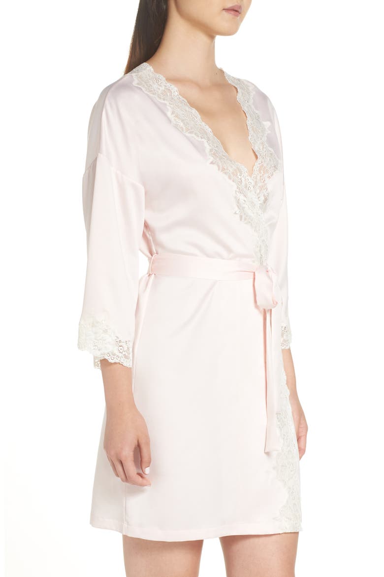 Lace Trim Satin Robe, Alternate, color, PINK