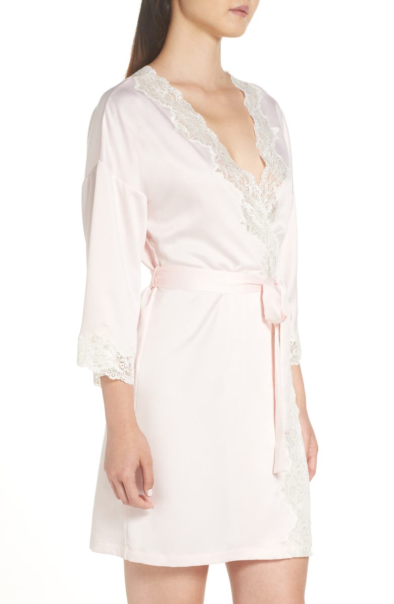 Lauren Ralph Lauren Lace Trim Satin Robe, Alternate, color, Pink