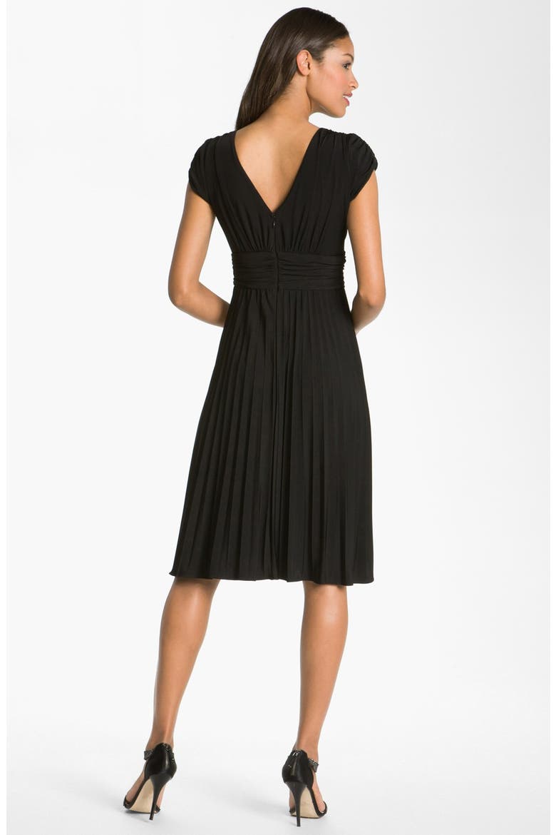'Sunburst' Pleated Jersey Fit & Flare Dress, Alternate, color, BLACK