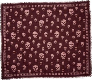 Skull Print Wool Fringe Scarf
