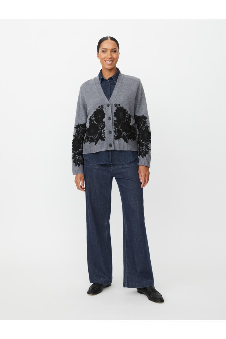 Maleviane Floral Appliqué Cardigan, Alternate, color, M. Grey Mel.