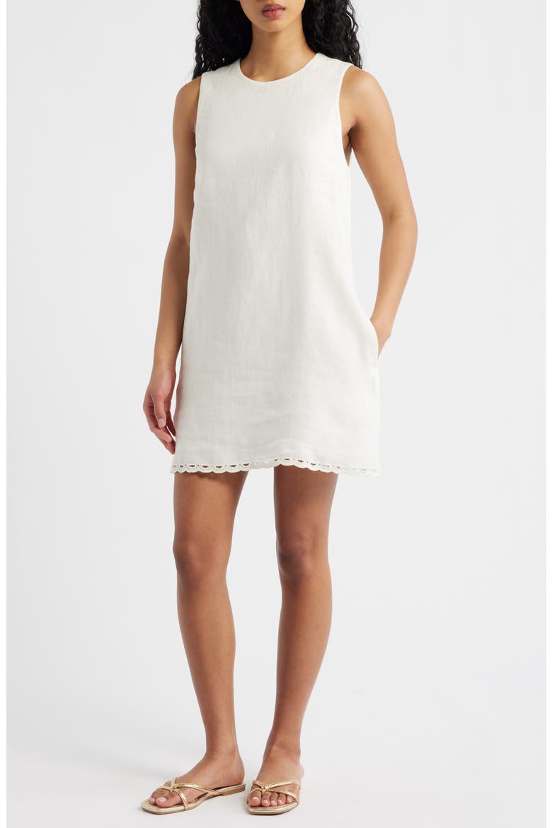 Embroidered Linen Mini Shift Dress, Main, color, IVORY LINEN