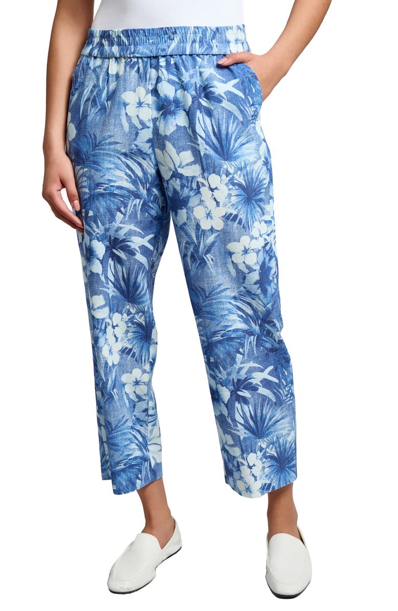 Jones New York Tropical Print Linen Blend Crop Pull-On Pants, Main, color, 