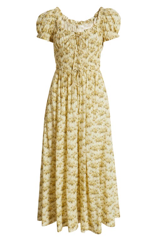 Doen Dôen Ashlynn Floral Organic Cotton Voile Midi Dress In Citron Rosier Floral
