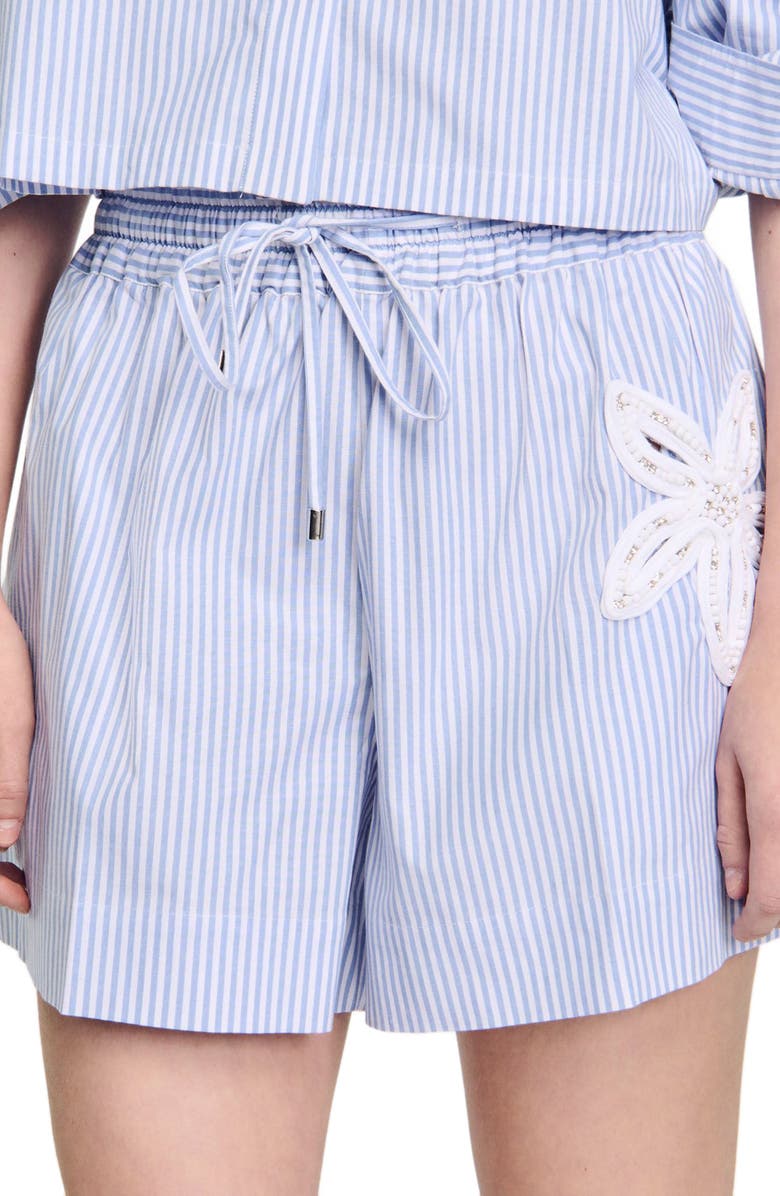 SANDRO Striped shorts with flower detail, Alternate, color,