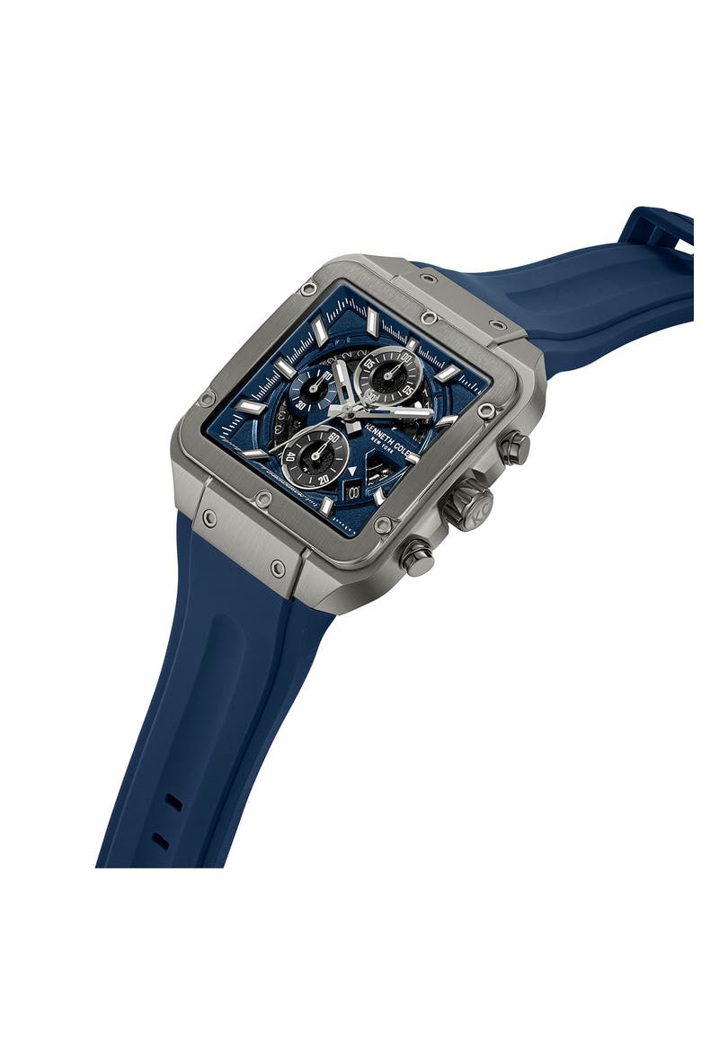 Arlington Automatic Chronograph Silicone Strap Watch, 43mm, Alternate, color, BLUE