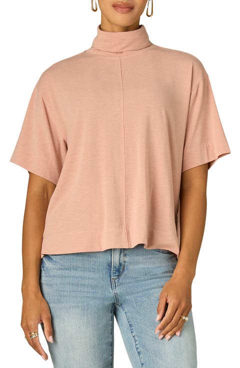 Boxy Elbow Sleeve Turtleneck Top