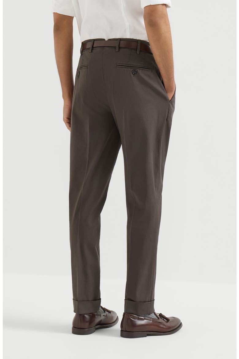 Garment-dyed Italian fit trousers in American Pima comfort cotton gabardine, Alternate, color, Brown