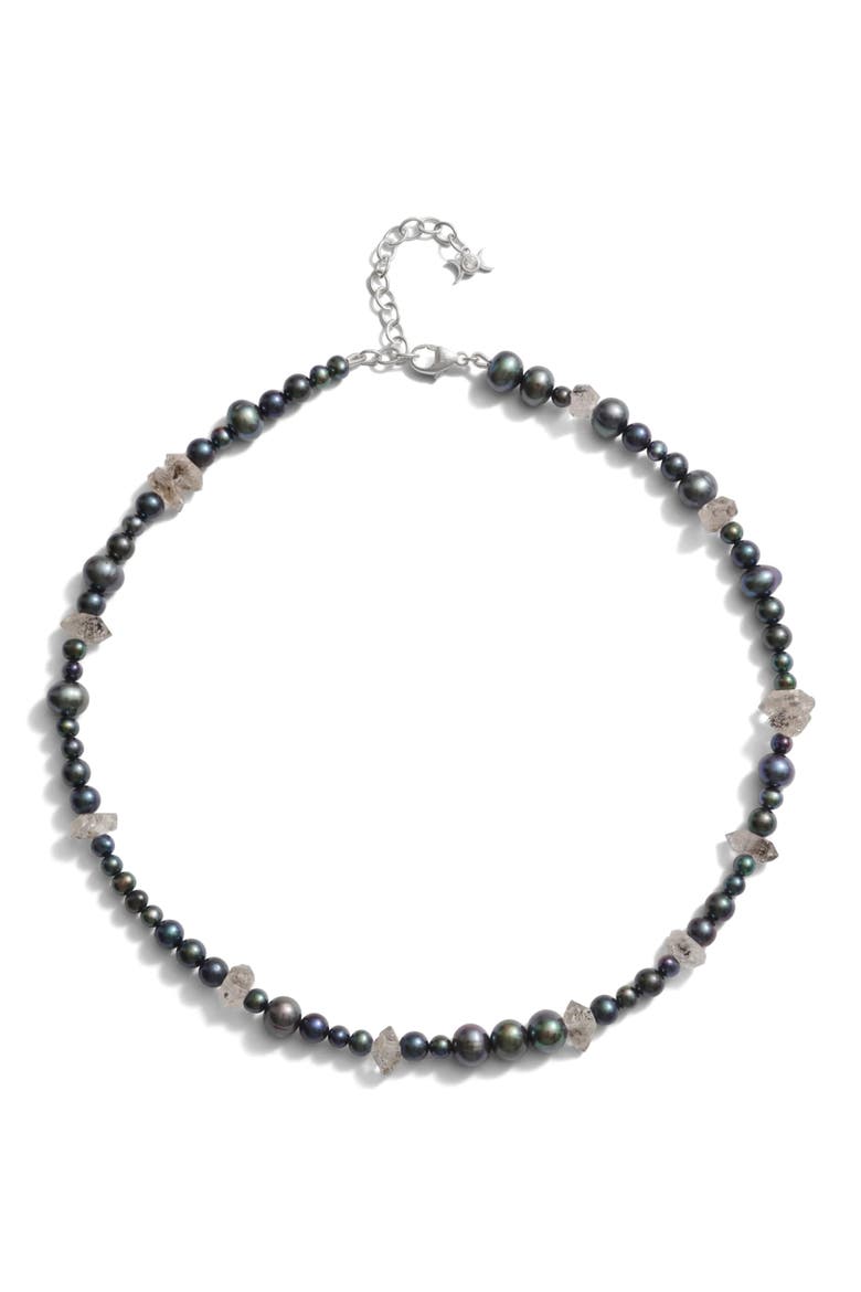 Spellbound Sterling Silver Pearl & Quartz Necklace, Main, color, METALLIC SILVER