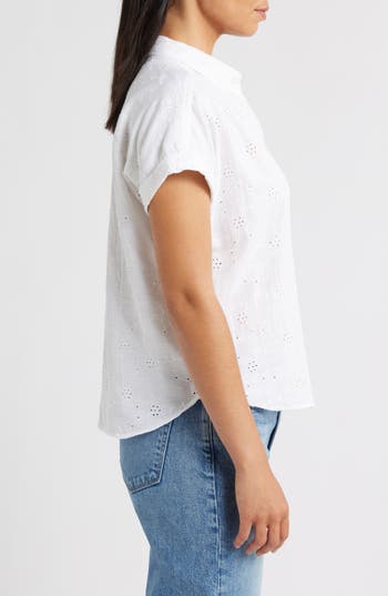 Beachlunchlounge Noa Embroidered Cotton Blend Button-up Top