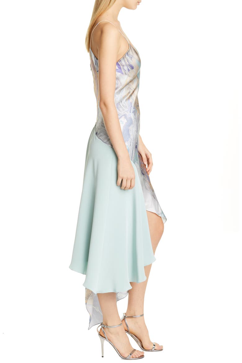 Asymmetrical Slipdress, Alternate, color, WATER MARBLE PRINT/ SEA GREEN
