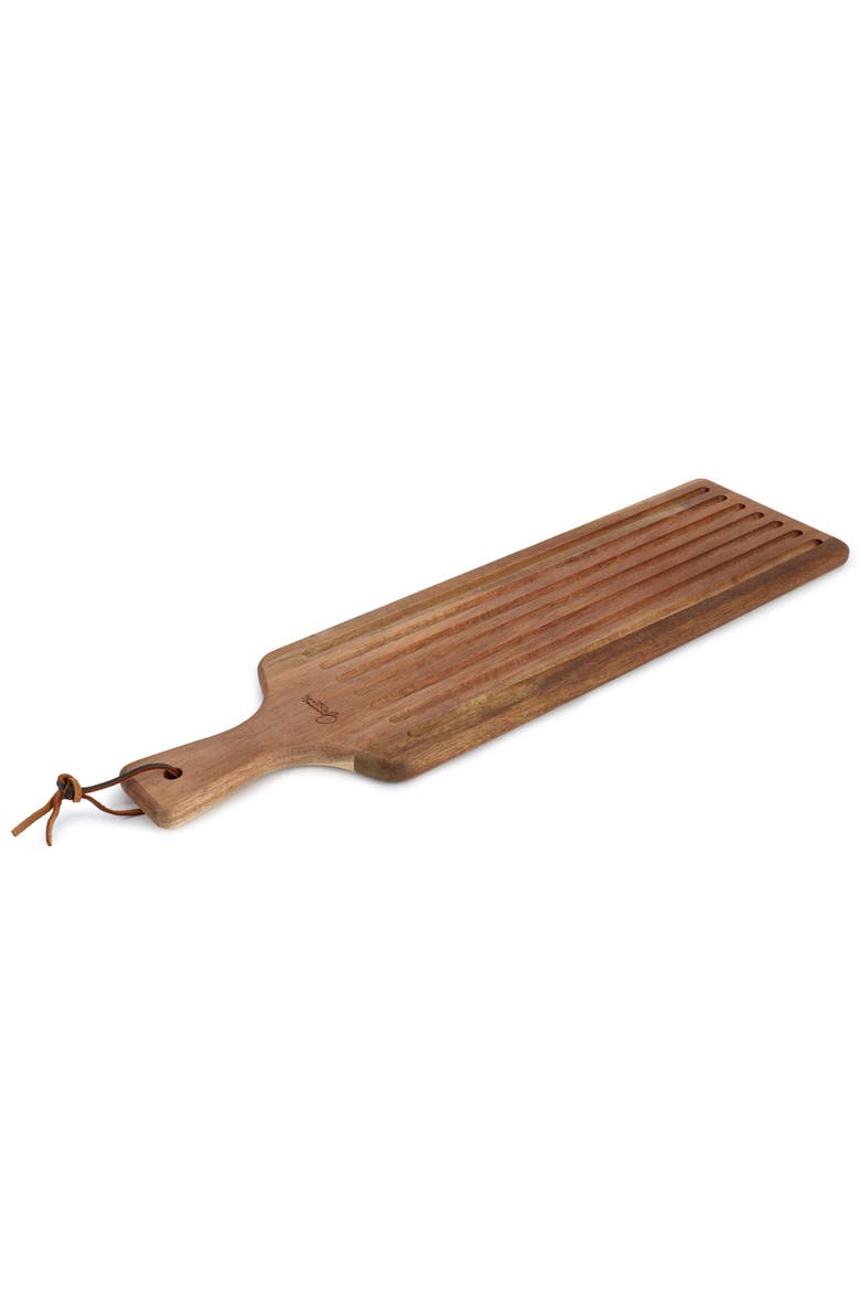 2 Piece Acacia Wood Serving Board and Bread Knife Set, Alternate, color, Brown