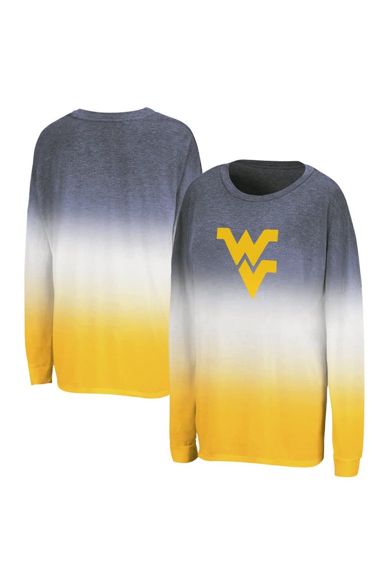 Women's Colosseum Navy West Virginia Mountaineers Winkle Dip Dye Long Sleeve T-Shirt, Main, color, Navy