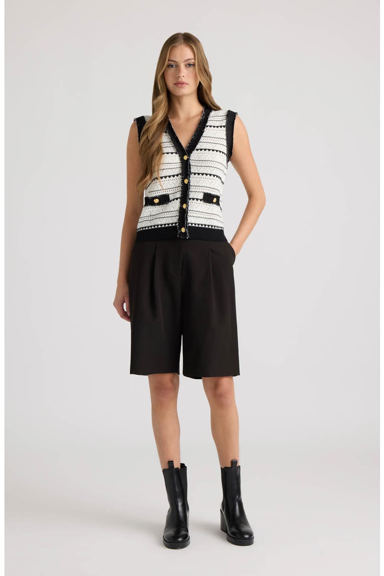 Pointelle Sweater Vest, Alternate, color, MARSHMALLOW/ BLACK