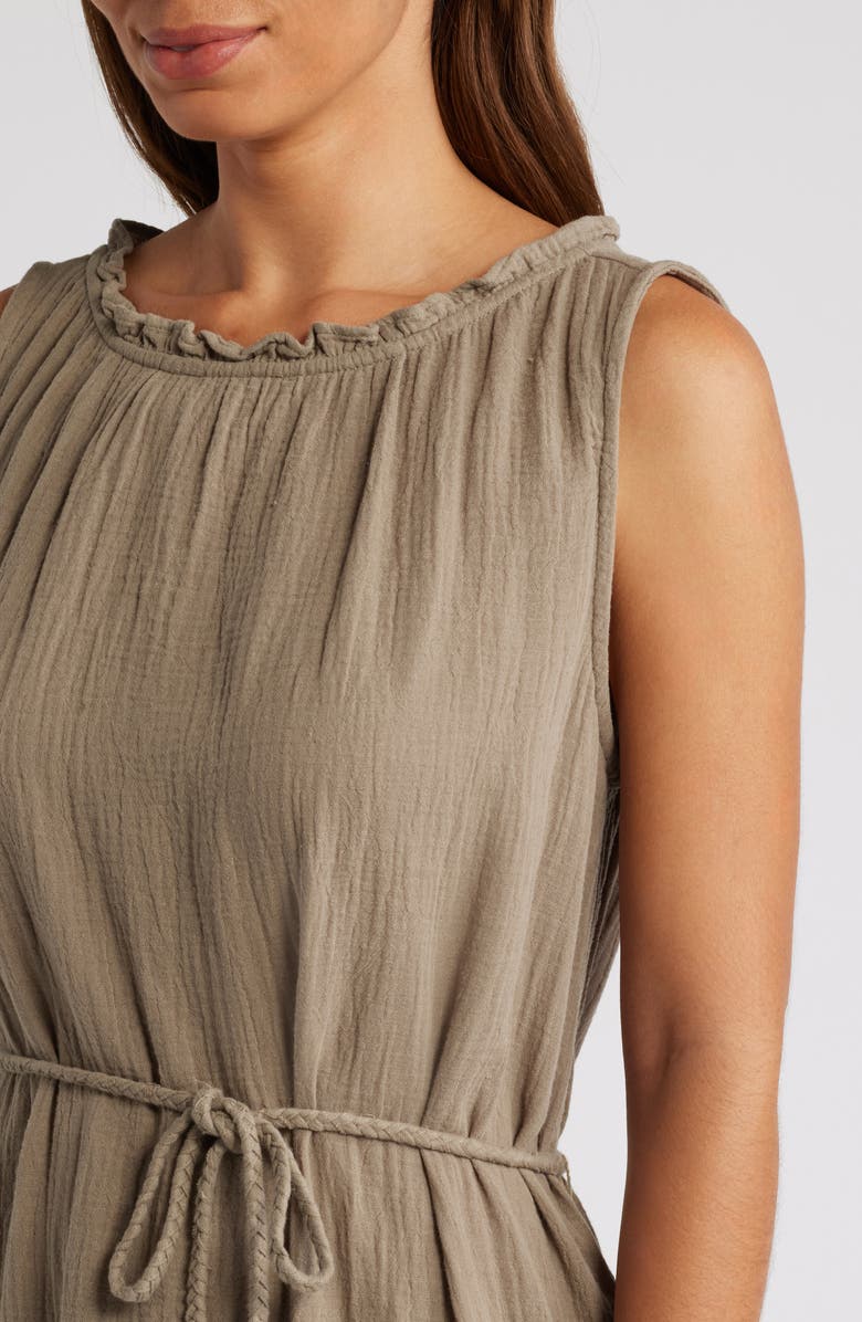 beachlunchlounge Maddison Ruffle Tie Belt Cotton Midi Dress, Alternate, color, Tree Shade