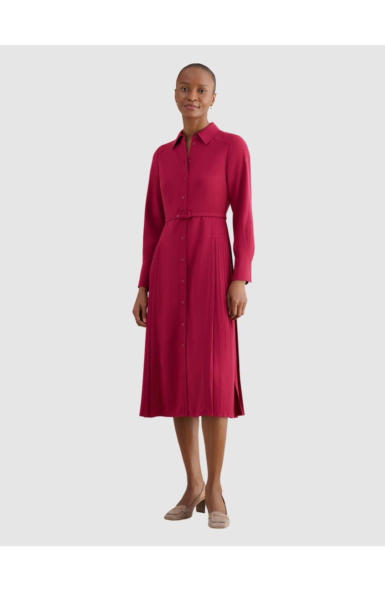 HOBBS LONDON Ginny Belted Pleated Midi Shirt Dress, Main, color, Beetroot Pink