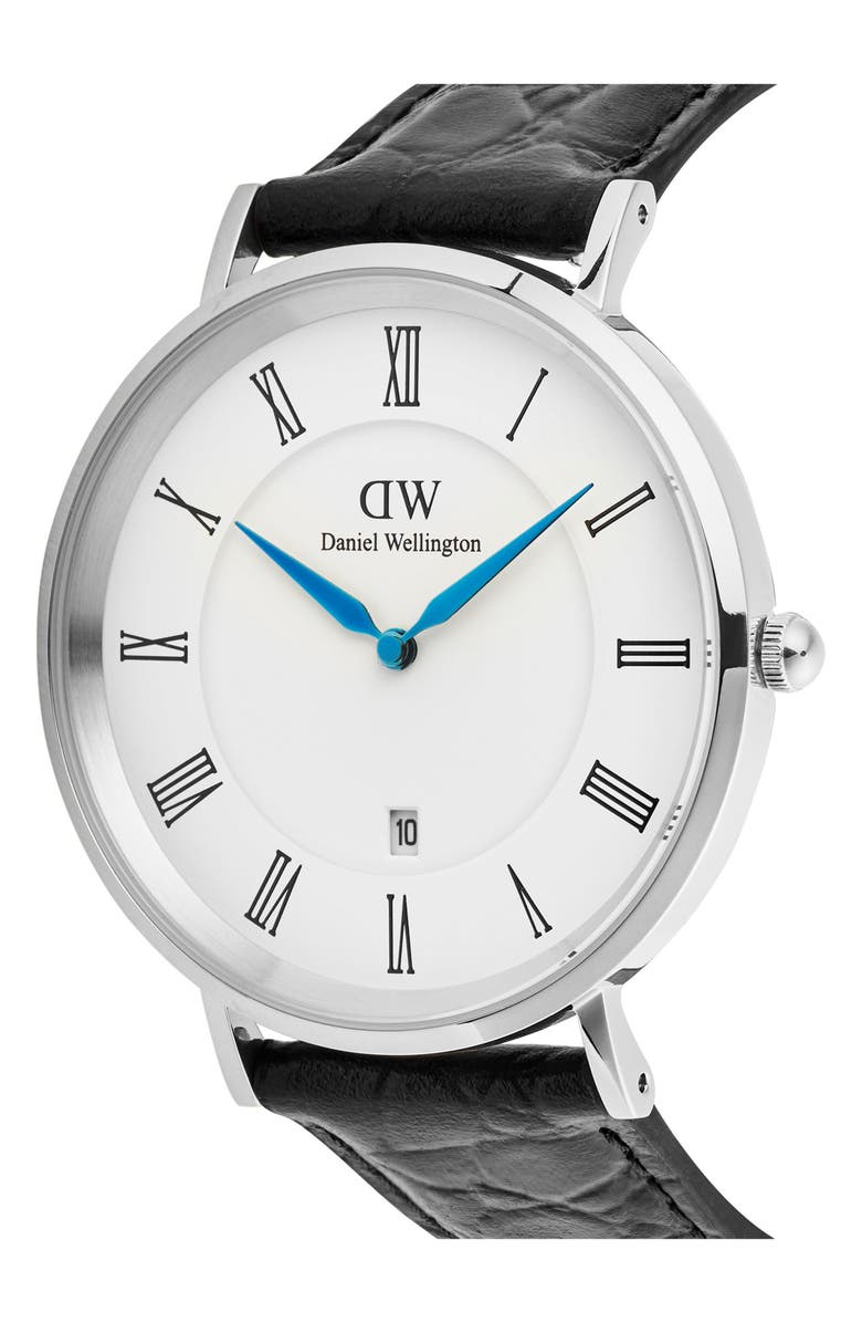 Daniel Wellington Classic Roman Numerals Leather Strap Watch, 40mm, Alternate, color, Silver-Tone