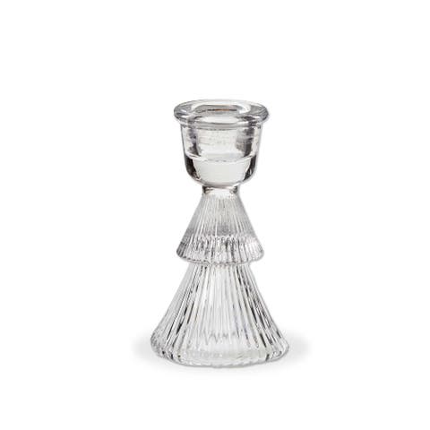 Elegant Clear Glass Ribbed Taper Candle Holder for Decor
