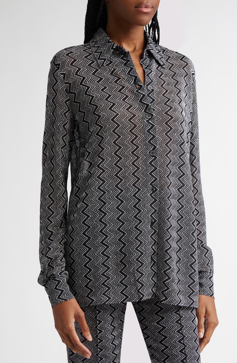 Missoni Metallic Zigzag Button-Up Shirt, Alternate, color, 