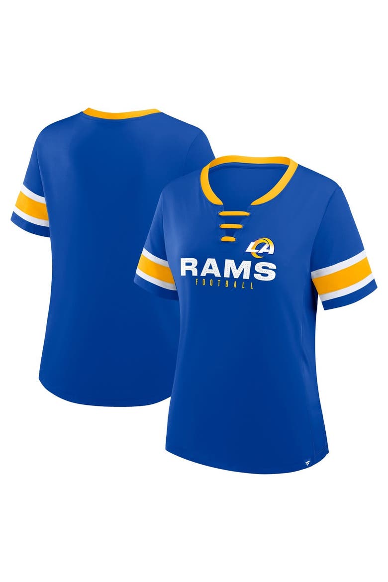 Women's Fanatics Royal Los Angeles Rams Redzone Draw Play Athena Lace-Up T-Shirt, Main, color, Royal