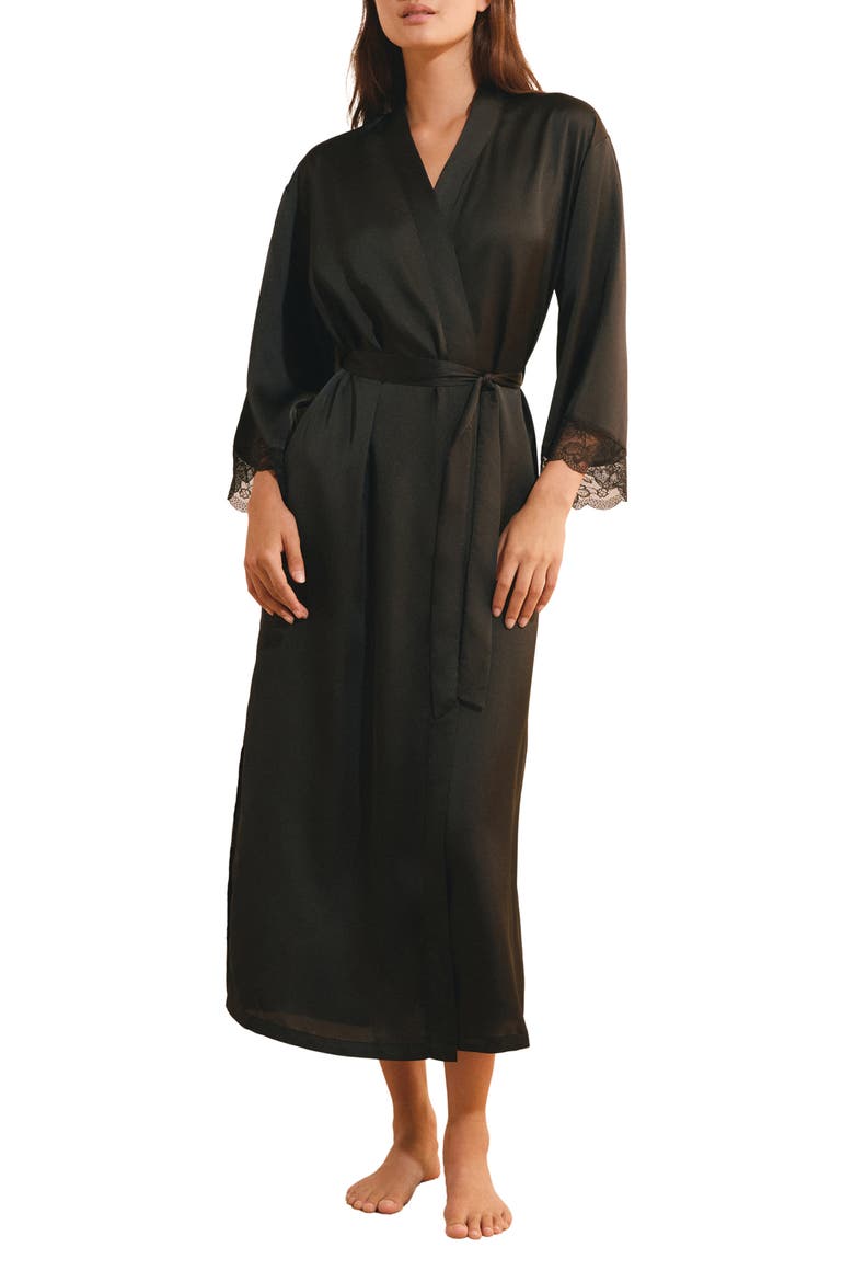 Desire Satin Long Robe, Main, color, BLACK