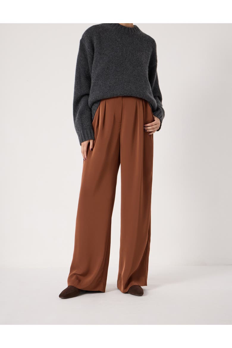 Lya Satin Twill Wide Leg Pants, Main, color, Toffee Brown