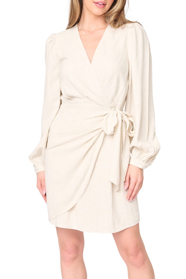 Long Sleeve Faux Wrap Dress, Alternate, color, OATMEAL