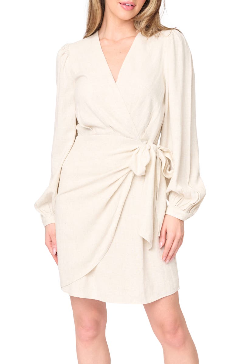 GIBSONLOOK Long Sleeve Faux Wrap Dress, Alternate, color, Oatmeal