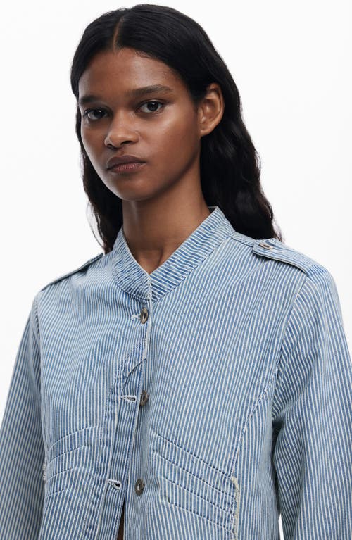 Shop Desigual Stripe Cotton Blend Denim Jacket In Light Blue