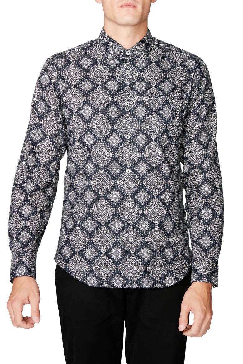 On Point Slim Fit Button-Up Shirt, Main, color, BLACK MEDALLION PAISLEY