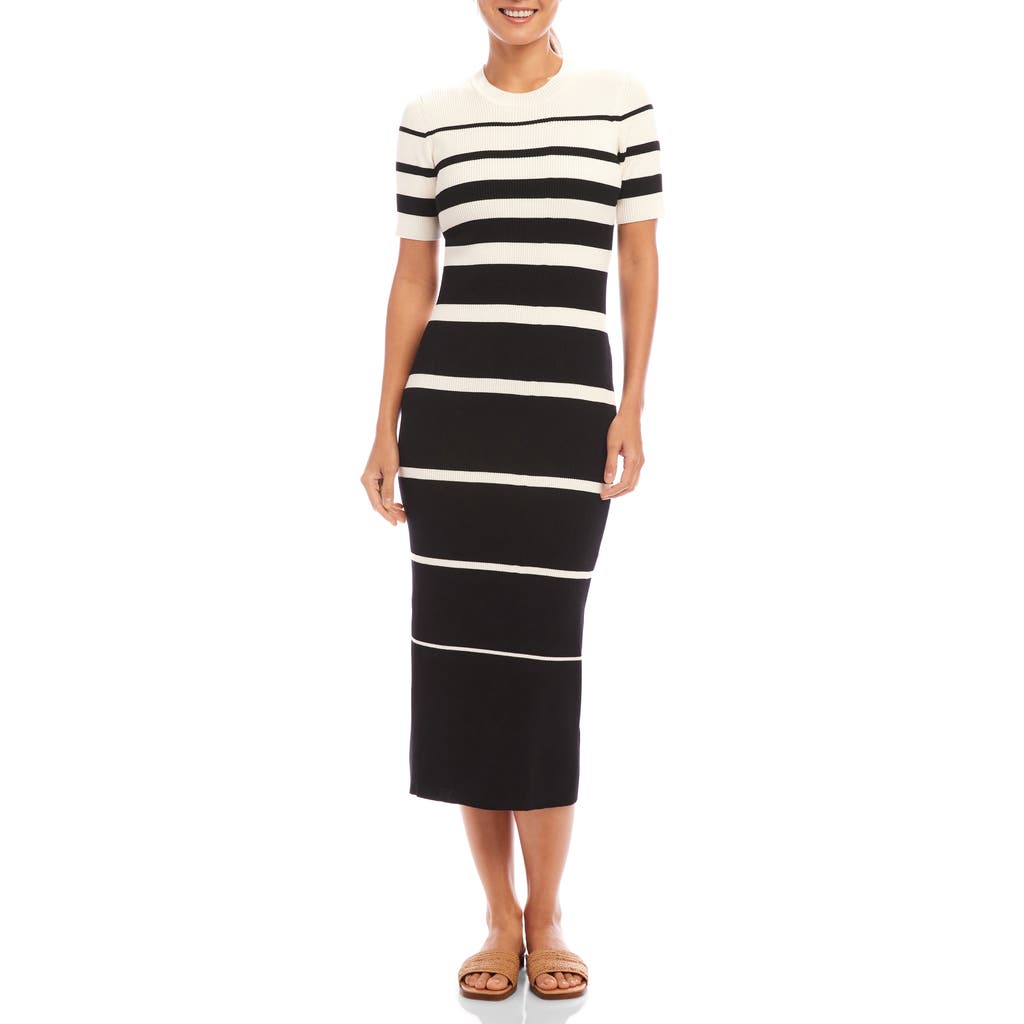 Karen Kane Rib Stripe Short Sleeve Midi Sweater Dress In Black