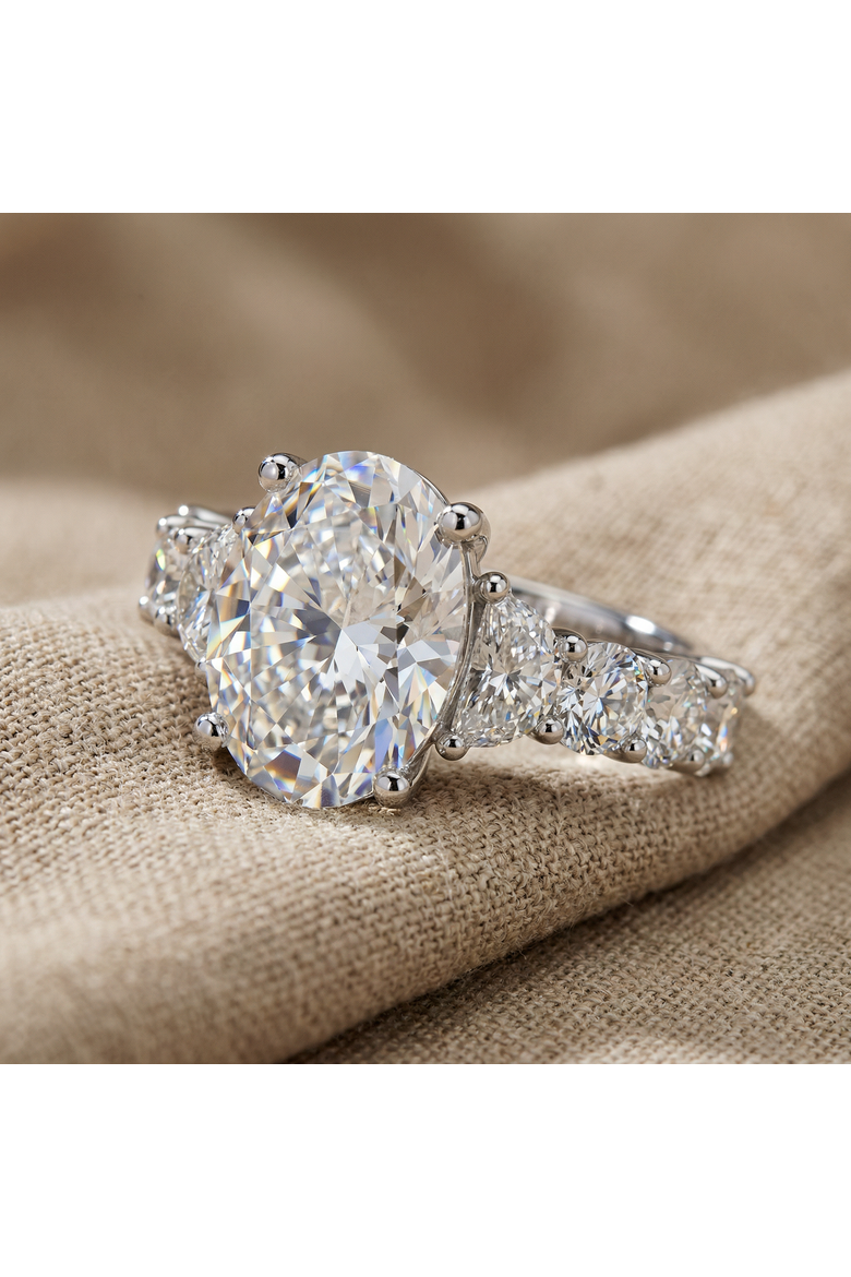 Certified 7 1/2Ct Laura Diamond Engagement Ring (5Ct Center) 14k Gold Lab Grown, Alternate, color, 14k White Gold