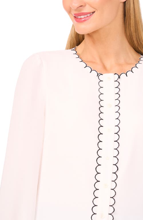 Cece Scallop Detail Button Down Blouse In White