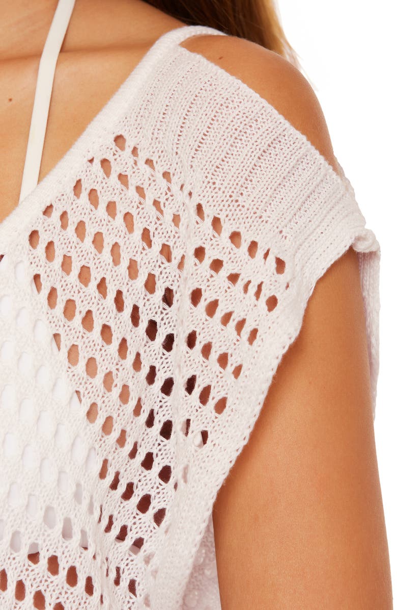 Becca Playa Open Stitch Cover-Up Minidress, Alternate, color, White