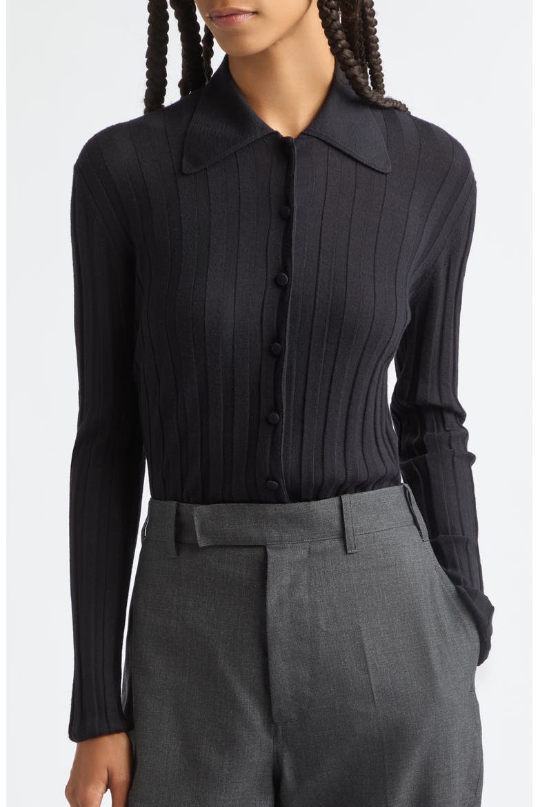Rib Extrafine Merino Wool Cardigan, Alternate, color, NAVY