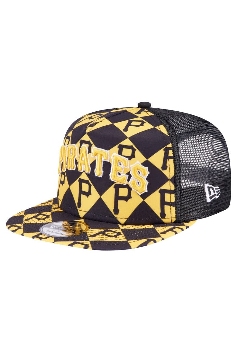 Men's New Era Black Pittsburgh Pirates Seeing Diamonds A-Frame Trucker 9FIFTY Snapback Hat, Main, color, Black