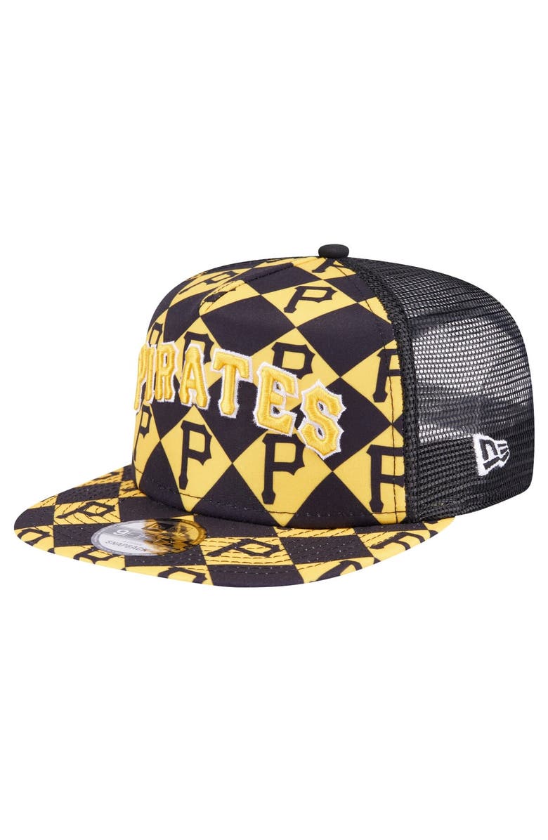 New Era Men's New Era Black Pittsburgh Pirates Seeing Diamonds A-Frame Trucker 9FIFTY Snapback Hat, Main, color, Black