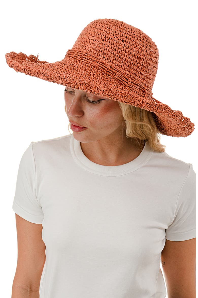 Scalloped Straw Sun Hat, Alternate, color, RUST