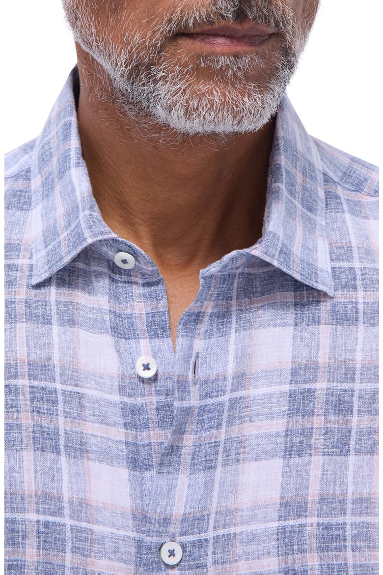 Orson Plaid Short Sleeve Slub Linen Button-Up Shirt, Alternate, color, STEEL